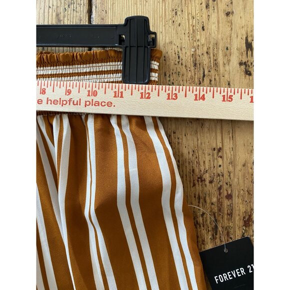 NWT Forever 21 Brown Pants small striped‎ wide leg pull on elastic polyester - Picture 5 of 7